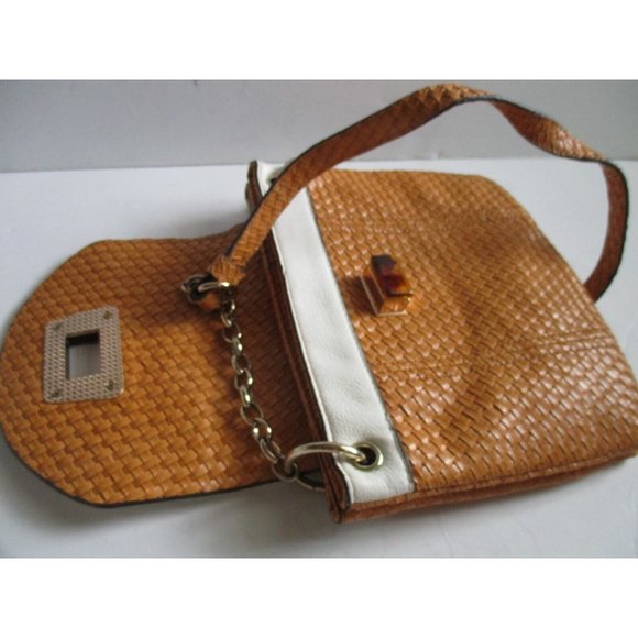 *RETRO Burnt Orange SR2 Woven Tortoise Shell Plastic Turn Key Closure Cross Body - Picture 6 of 7
